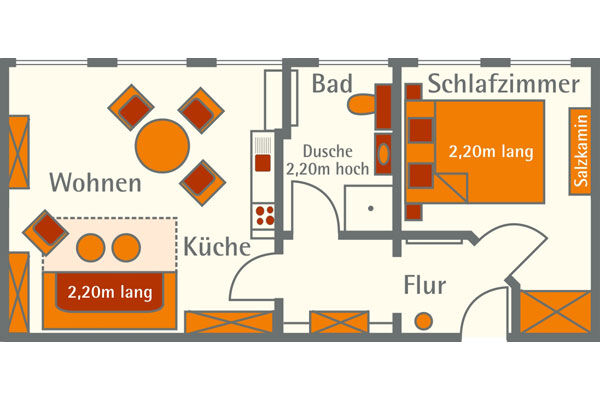 Kök, badrum och hall – Semesterlägenheten Salzinsel (Foto 8)